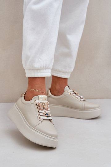 Pealiste omad Pealhk Sneakers tüüpi jalanõud platvormiga Kaunistustega CheBello 4292 Elevandiluu värvi