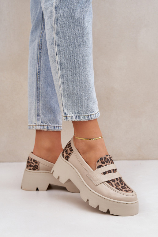 Pealhk Kullatud tallaga naiste mokassiinid Ja lamedad kontsad leopardimustriga Zazoo 20191 Elevandiluu värvi Pealhk Kullatud tallaga naiste mokassiinid Ja lamedad kontsad leopardimustriga Zazoo 20191 Elevandiluu värvi