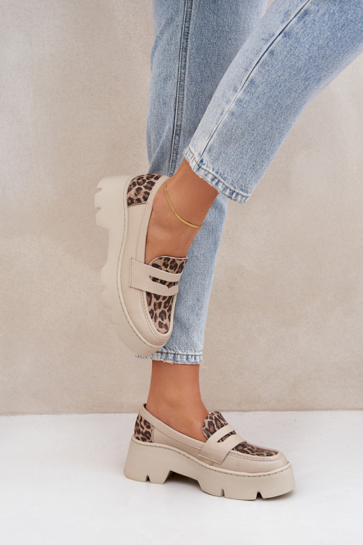 Pealhk Kullatud tallaga naiste mokassiinid Ja lamedad kontsad leopardimustriga Zazoo 20191 Elevandiluu värvi Pealhk Kullatud tallaga naiste mokassiinid Ja lamedad kontsad leopardimustriga Zazoo 20191 Elevandiluu värvi