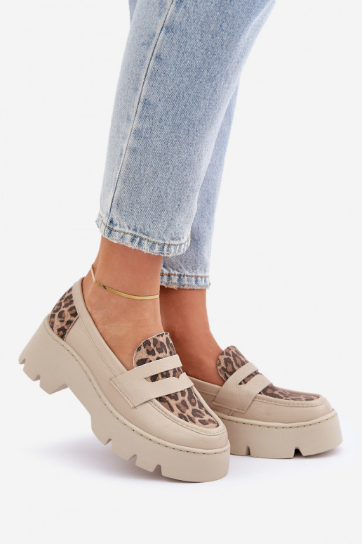 Pealhk Kullatud tallaga naiste mokassiinid Ja lamedad kontsad leopardimustriga Zazoo 20191 Elevandiluu värvi Pealhk Kullatud tallaga naiste mokassiinid Ja lamedad kontsad leopardimustriga Zazoo 20191 Elevandiluu värvi