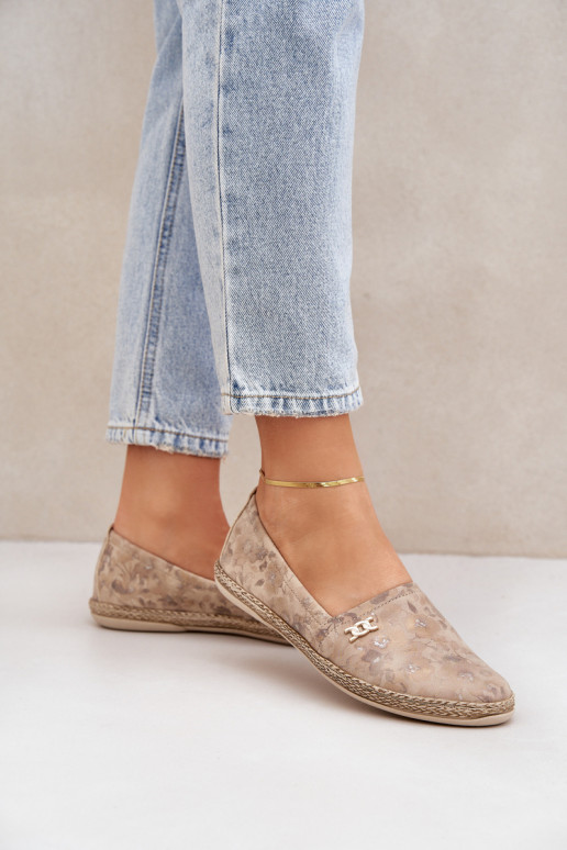 Elegantsed Seemisnahast espadrillid lilledega Pealiste omad Zazoo 10177 beeži värvi Elegantsed Seemisnahast espadrillid lilledega Pealiste omad Zazoo 10177 beeži värvi