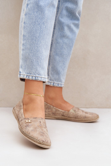 Elegantsed Seemisnahast espadrillid lilledega Pealiste omad Zazoo 10177 beeži värvi 2
