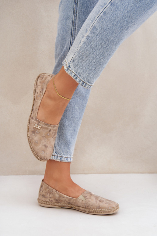 Elegantsed Seemisnahast espadrillid lilledega Pealiste omad Zazoo 10177 beeži värvi Elegantsed Seemisnahast espadrillid lilledega Pealiste omad Zazoo 10177 beeži värvi