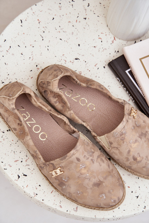 Elegantsed Seemisnahast espadrillid lilledega Pealiste omad Zazoo 10177 beeži värvi Elegantsed Seemisnahast espadrillid lilledega Pealiste omad Zazoo 10177 beeži värvi