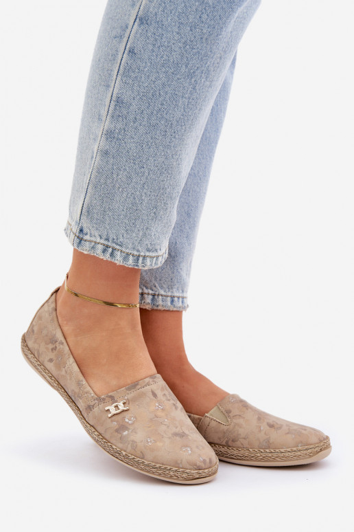 Elegantsed Seemisnahast espadrillid lilledega Pealiste omad Zazoo 10177 beeži värvi Elegantsed Seemisnahast espadrillid lilledega Pealiste omad Zazoo 10177 beeži värvi