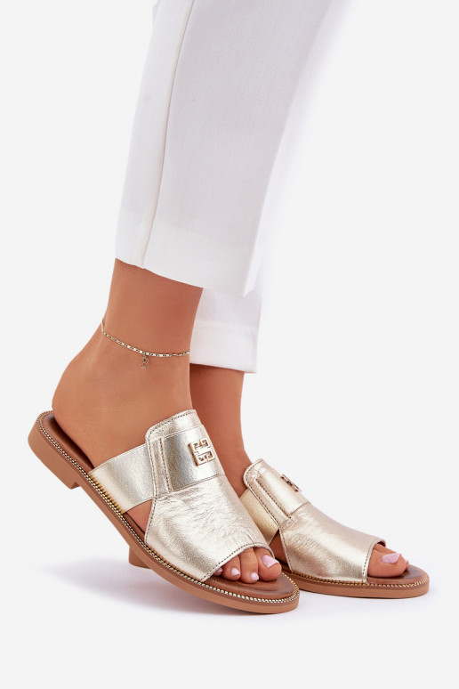 Elegantsed Sussid Valmistatud naturaalsest nahast laiade nööridega Zazoo 40423 Kuldset värvi Elegantsed Sussid Valmistatud naturaalsest nahast laiade nööridega Zazoo 40423 Kuldset värvi