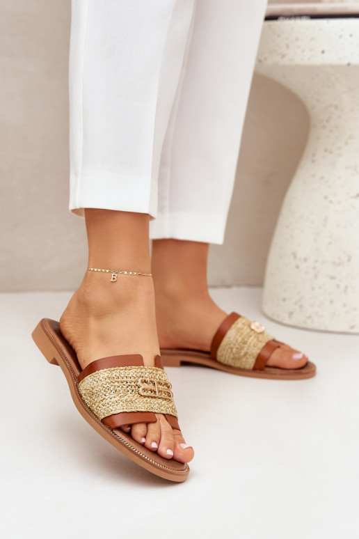 Plätud naturaalsest nahast Koos Ornate Detalem I Plecionką Zazoo 40426 pruunid värvi Plätud naturaalsest nahast Koos Ornate Detalem I Plecionką Zazoo 40426 pruunid värvi