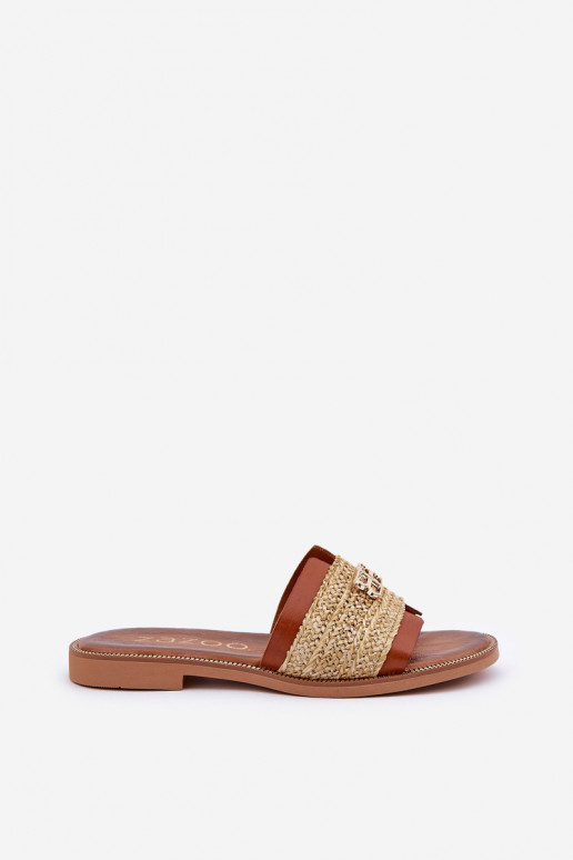 Plätud naturaalsest nahast Koos Ornate Detalem I Plecionką Zazoo 40426 pruunid värvi Plätud naturaalsest nahast Koos Ornate Detalem I Plecionką Zazoo 40426 pruunid värvi