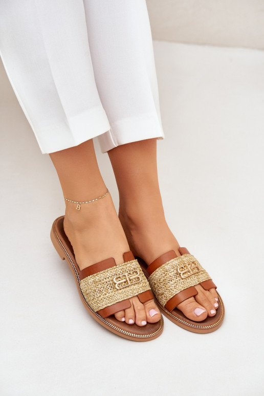 Plätud naturaalsest nahast Koos Ornate Detalem I Plecionką Zazoo 40426 pruunid värvi Plätud naturaalsest nahast Koos Ornate Detalem I Plecionką Zazoo 40426 pruunid värvi