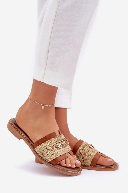 Plätud naturaalsest nahast Koos Ornate Detalem I Plecionką Zazoo 40426 pruunid värvi Plätud naturaalsest nahast Koos Ornate Detalem I Plecionką Zazoo 40426 pruunid värvi