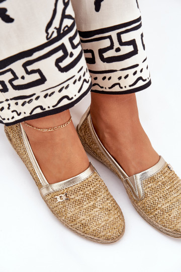 Elegantsest stiilis nahast espadrillid punumisega Zazoo 10178 liivakuldne