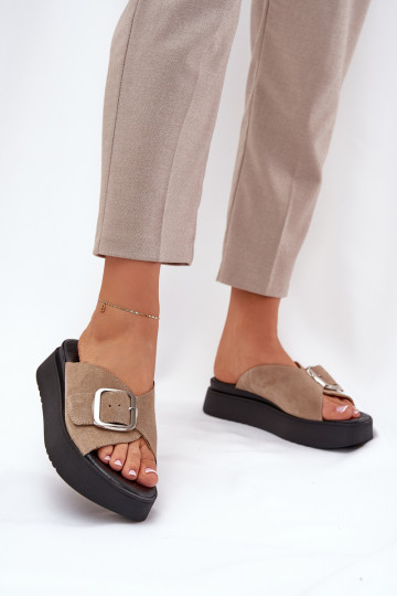 naiste seemisnahksed sussid neetide ja pandlaga platvormiga Zazoo 3019 beeži värvi 2