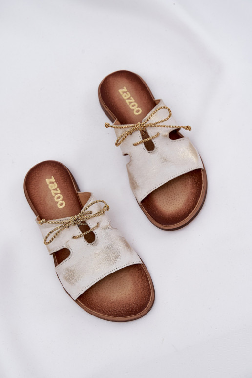 Plätud naturaalsest nahast Pealiste omad laiade nööridega Zazoo 3022 Kuldset värvi Przecierany