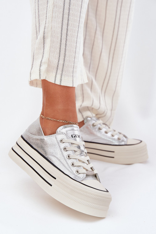 Pealhk naiste saapad platvormiga GOE RR2N4108 Hõbedat värvi Pealhk naiste saapad platvormiga GOE RR2N4108 Hõbedat värvi