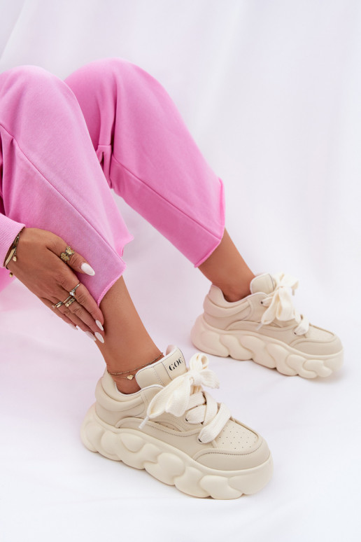 Pealhk Sneakers tüüpi jalanõud Pealiste omad platvormiga GOE RR2N4043 beeži värvi Pealhk Sneakers tüüpi jalanõud Pealiste omad platvormiga GOE RR2N4043 beeži värvi