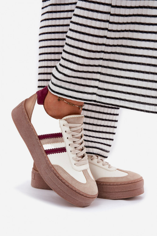 Pealhk Sneakers tüüpi jalanõud Pealiste omad platvormiga Zazoo N1234 beeži värvi-bordoo-värvi Pealhk Sneakers tüüpi jalanõud Pealiste omad platvormiga Zazoo N1234 beeži värvi-bordoo-värvi
