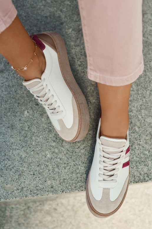 Pealhk Sneakers tüüpi jalanõud Pealiste omad platvormiga Zazoo N1234 beeži värvi-bordoo-värvi Pealhk Sneakers tüüpi jalanõud Pealiste omad platvormiga Zazoo N1234 beeži värvi-bordoo-värvi