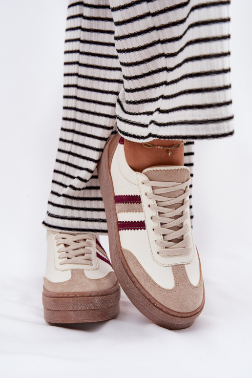 Pealhk Sneakers tüüpi jalanõud Pealiste omad platvormiga Zazoo N1234 beeži värvi-bordoo-värvi Pealhk Sneakers tüüpi jalanõud Pealiste omad platvormiga Zazoo N1234 beeži värvi-bordoo-värvi