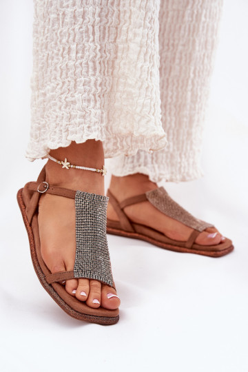 sileda tallaga Elegantsed Pealistesandaalid kristallidega Artiker 56C1365 pruunid värvi