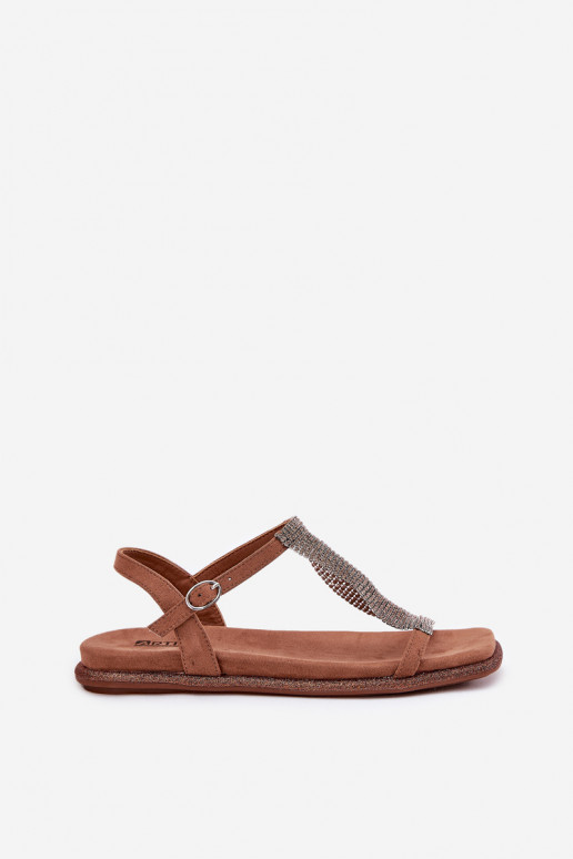 sileda tallaga Elegantsed Pealistesandaalid kristallidega Artiker 56C1365 pruunid värvi sileda tallaga Elegantsed Pealistesandaalid kristallidega Artiker 56C1365 pruunid värvi