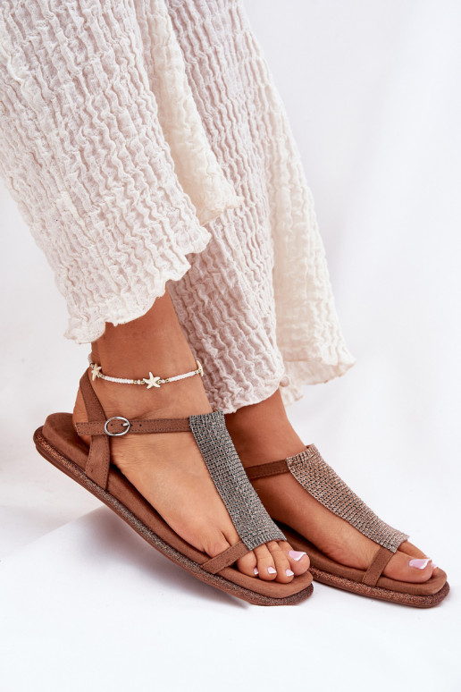 sileda tallaga Elegantsed Pealistesandaalid kristallidega Artiker 56C1365 pruunid värvi sileda tallaga Elegantsed Pealistesandaalid kristallidega Artiker 56C1365 pruunid värvi