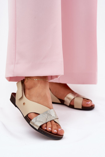 Pealistesandaalid krõpsudega kinnitatav Zazoo 40141 beeži värvi-Kuldset värvi