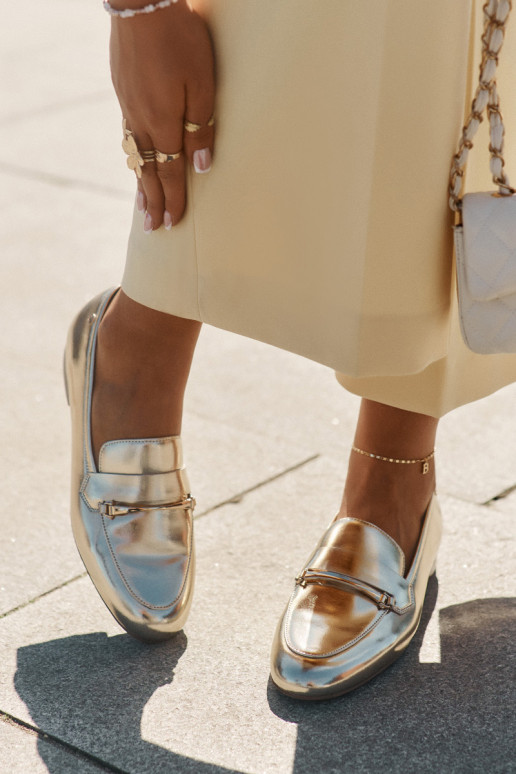 Pealhk jalatsid naiste mokassiinid Sellel onciejka K6809-25 Kuldset värvi Pealhk jalatsid naiste mokassiinid Sellel onciejka K6809-25 Kuldset värvi