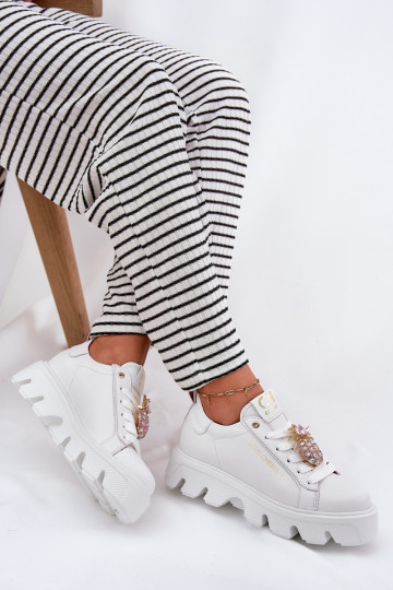 Pealhk Sneakers tüüpi jalanõud kaunistustega Broszką Ananas CheBello 4651 valget värvi 2