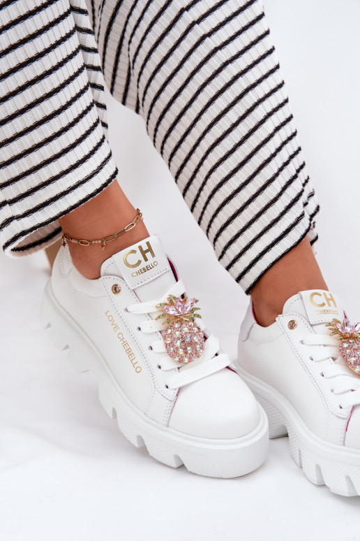 Pealhk Sneakers tüüpi jalanõud kaunistustega Broszką Ananas CheBello 4651 valget värvi Pealhk Sneakers tüüpi jalanõud kaunistustega Broszką Ananas CheBello 4651 valget värvi