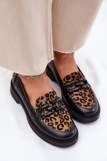 Laura Messi 2965 mustad nahkased mokasiinid panteramustriga