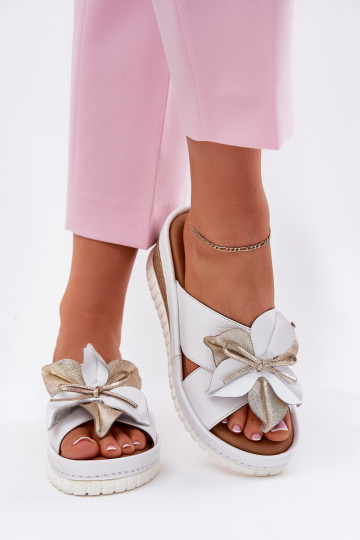 Plätud naturaalsest nahast Pealiste omad Kiilu peal Koos Ornate Lill Artiker 52C0537 valget värvi 2