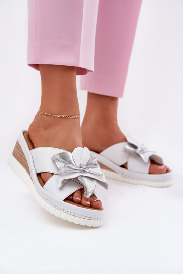 Plätud naturaalsest nahast Pealiste omad Kiilu peal Koos Ornate Lill Artiker 54C0538 Valget-Hõbedat värvi 2