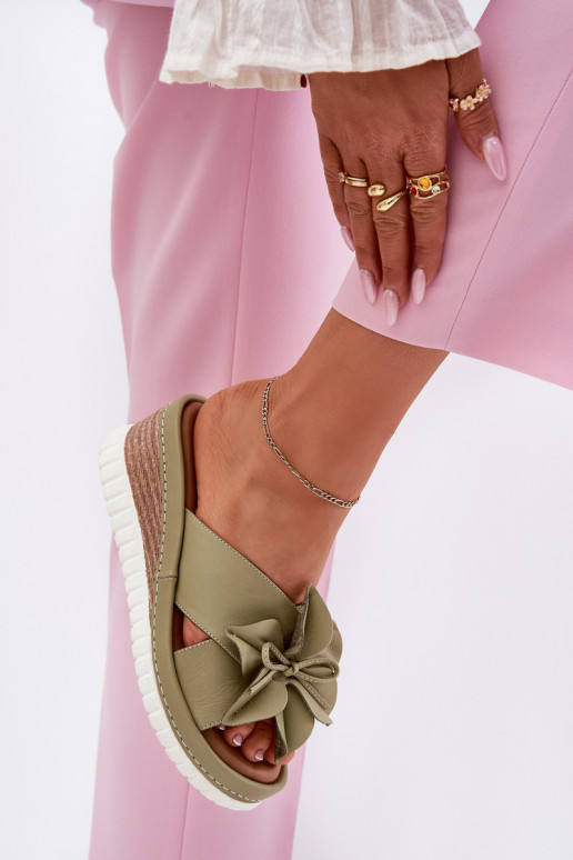 Plätud naturaalsest nahast Pealiste omad Kiilu peal Koos Ornate Lill Artiker 52C0503 Rohelist värvi