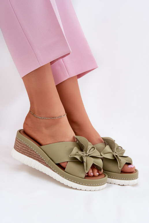 Plätud naturaalsest nahast Pealiste omad Kiilu peal Koos Ornate Lill Artiker 52C0503 Rohelist värvi