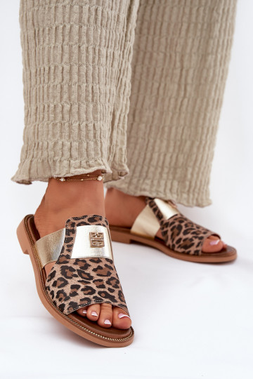 Elegantsed Sussid Valmistatud naturaalsest nahast laiade nööridega Zazoo 40423 leopardimustriga 2