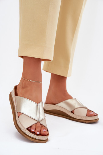 Plätud naturaalsest nahast Pealiste omad platvormiga Sellel onciejka L4986-37 beeži värvi-Kuldset värvi