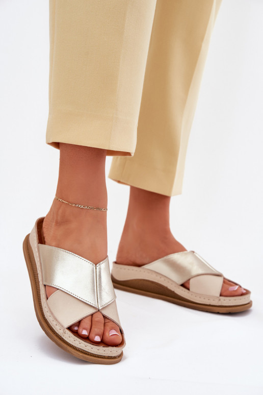 Plätud naturaalsest nahast Pealiste omad platvormiga Sellel onciejka L4986-37 beeži värvi-Kuldset värvi