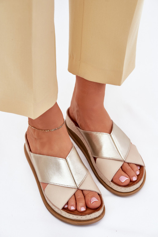 Plätud naturaalsest nahast Pealiste omad platvormiga Sellel onciejka L4986-37 beeži värvi-Kuldset värvi