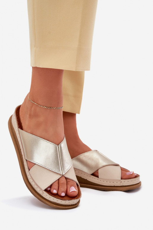 Plätud naturaalsest nahast Pealiste omad platvormiga Sellel onciejka L4986-37 beeži värvi-Kuldset värvi