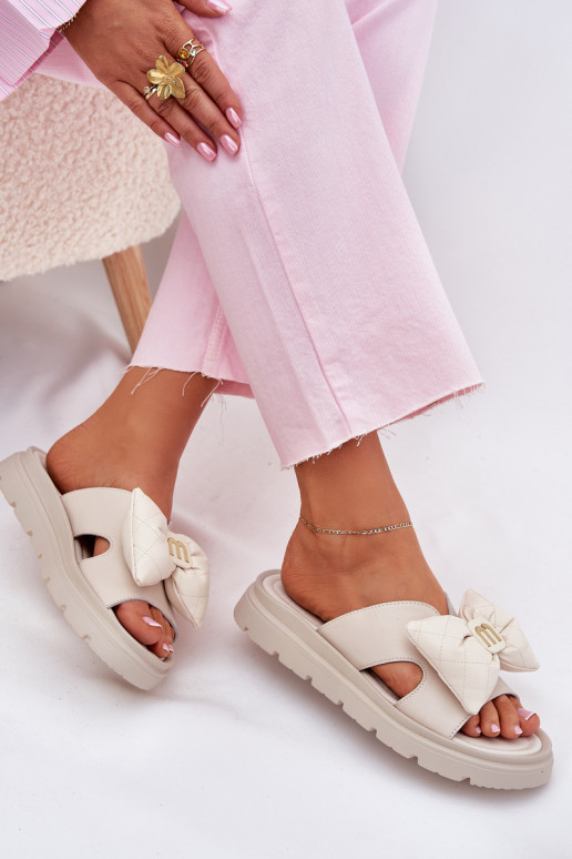 Plätud naturaalsest nahast Pealiste omad platvormiga lipsukesega CheBello 4647 beeži värvi