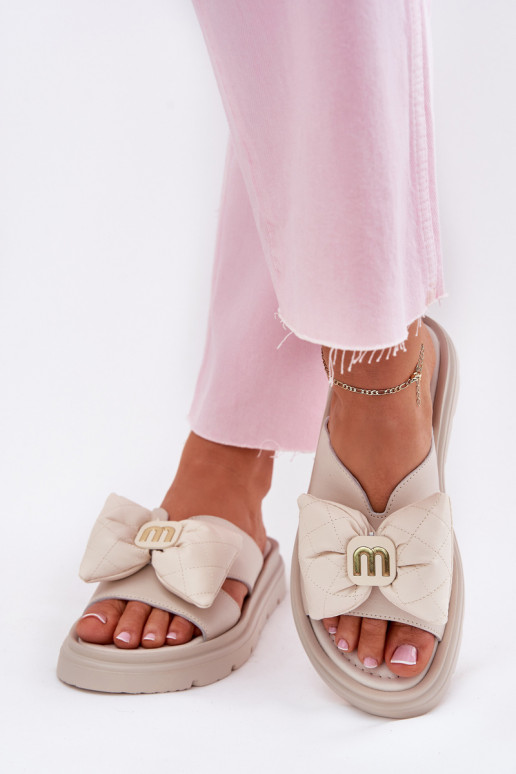 Plätud naturaalsest nahast Pealiste omad platvormiga lipsukesega CheBello 4647 beeži värvi