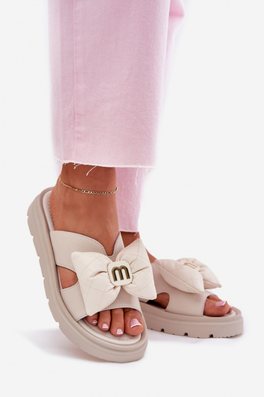 Plätud naturaalsest nahast Pealiste omad platvormiga lipsukesega CheBello 4647 beeži värvi