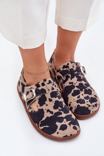 Pruun-beezid sametised naiste kingad Barefoot pandlatega Łaty Zazoo N1261