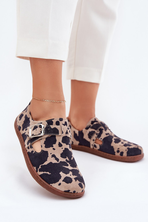 seemisnakhsed jalatsid Barefoot Pealiste omad neetide ja pandlaga Łaty Zazoo N1261 pruunid värvi-beeži värvi