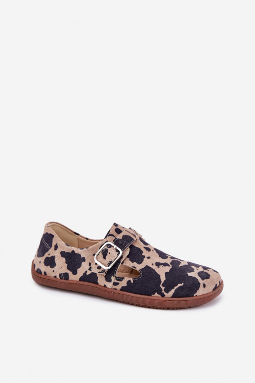 seemisnakhsed jalatsid Barefoot Pealiste omad neetide ja pandlaga Łaty Zazoo N1261 pruunid värvi-beeži värvi