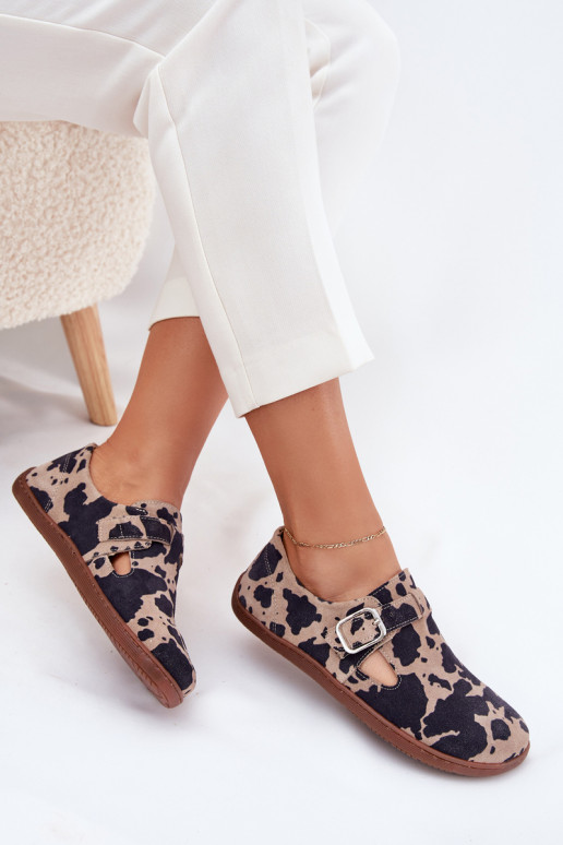 seemisnakhsed jalatsid Barefoot Pealiste omad neetide ja pandlaga Łaty Zazoo N1261 pruunid värvi-beeži värvi