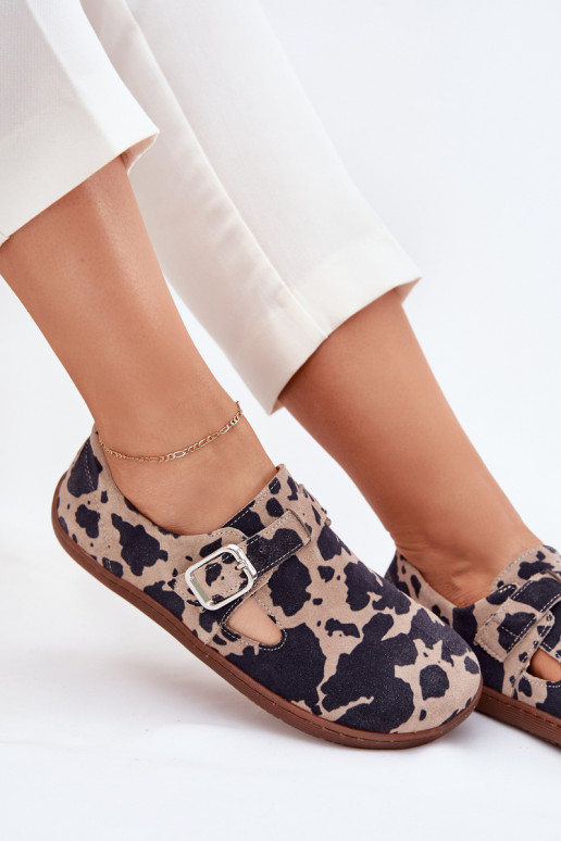 seemisnakhsed jalatsid Barefoot Pealiste omad neetide ja pandlaga Łaty Zazoo N1261 pruunid värvi-beeži värvi