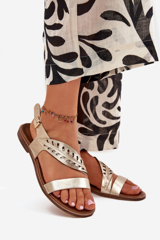 PealistesandaalidPealturalnej Skóry laiade nööridega Zazoo 3564 Kuldset värvi PealistesandaalidPealturalnej Skóry laiade nööridega Zazoo 3564 Kuldset värvi