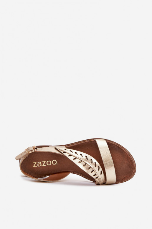 PealistesandaalidPealturalnej Skóry laiade nööridega Zazoo 3564 Kuldset värvi PealistesandaalidPealturalnej Skóry laiade nööridega Zazoo 3564 Kuldset värvi