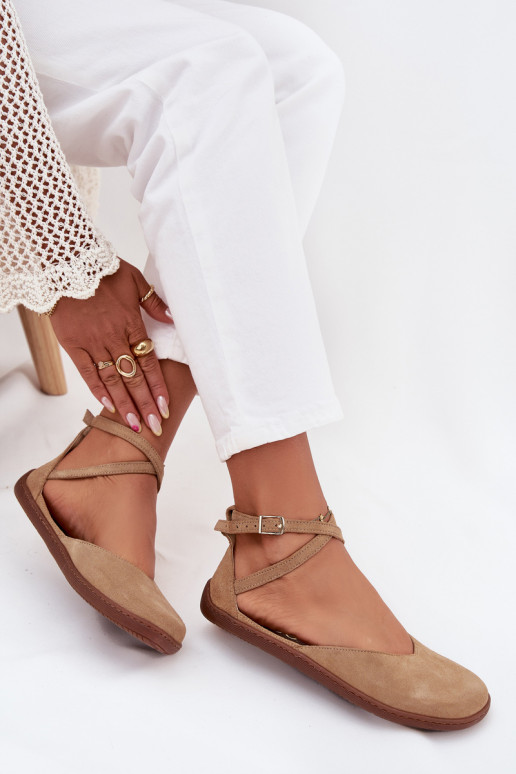 Seemisnahast baleriinad Pealiste omad Barefoot Triipudega Zazoo 191 beeži värvi Seemisnahast baleriinad Pealiste omad Barefoot Triipudega Zazoo 191 beeži värvi